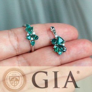 2.84ctw! Natural Alexandrite Diamond 18k White Gold Cluster Ring & Pendant Set